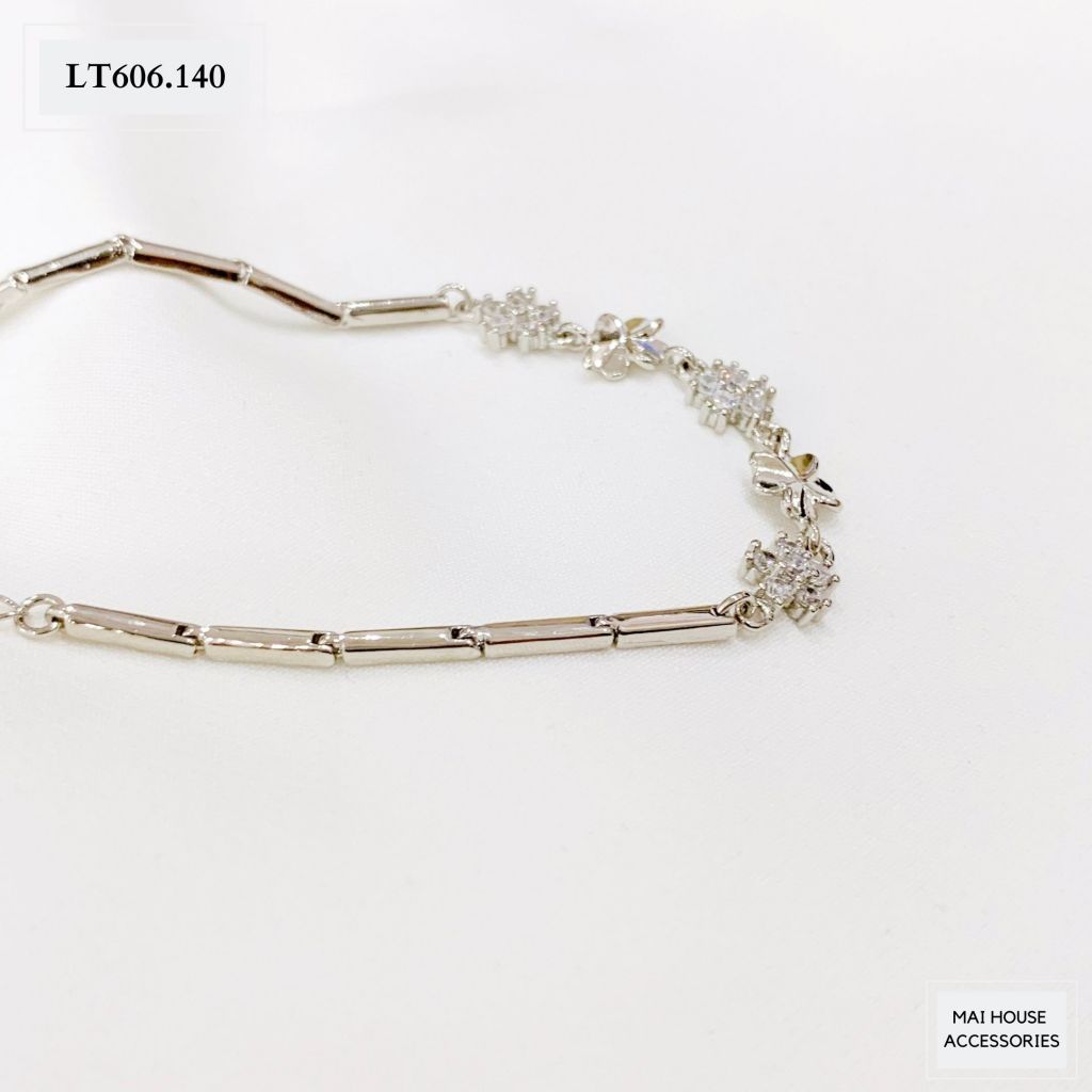 LẮC TAY CỎ 4 LÁ PHỐI KÈM HOA ĐÁ - LT606