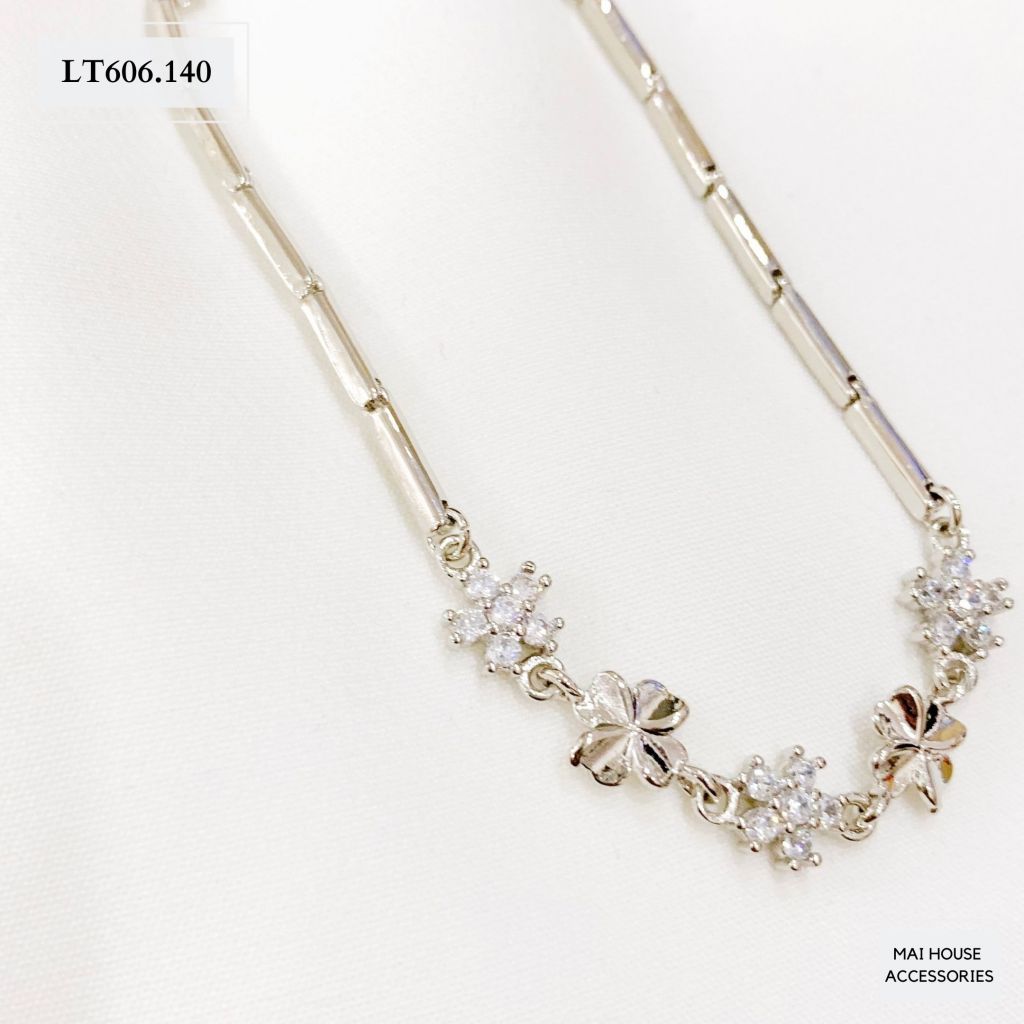 LẮC TAY CỎ 4 LÁ PHỐI KÈM HOA ĐÁ - LT606