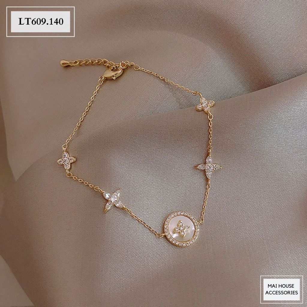 Lắc tay hoa phối mặt tròn đá - LT609