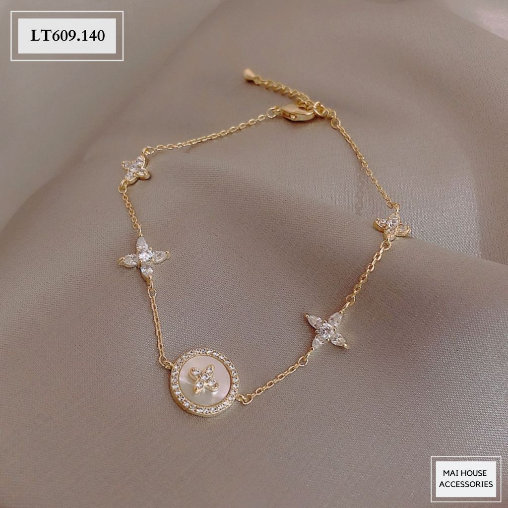 Lắc tay hoa phối mặt tròn đá - LT609