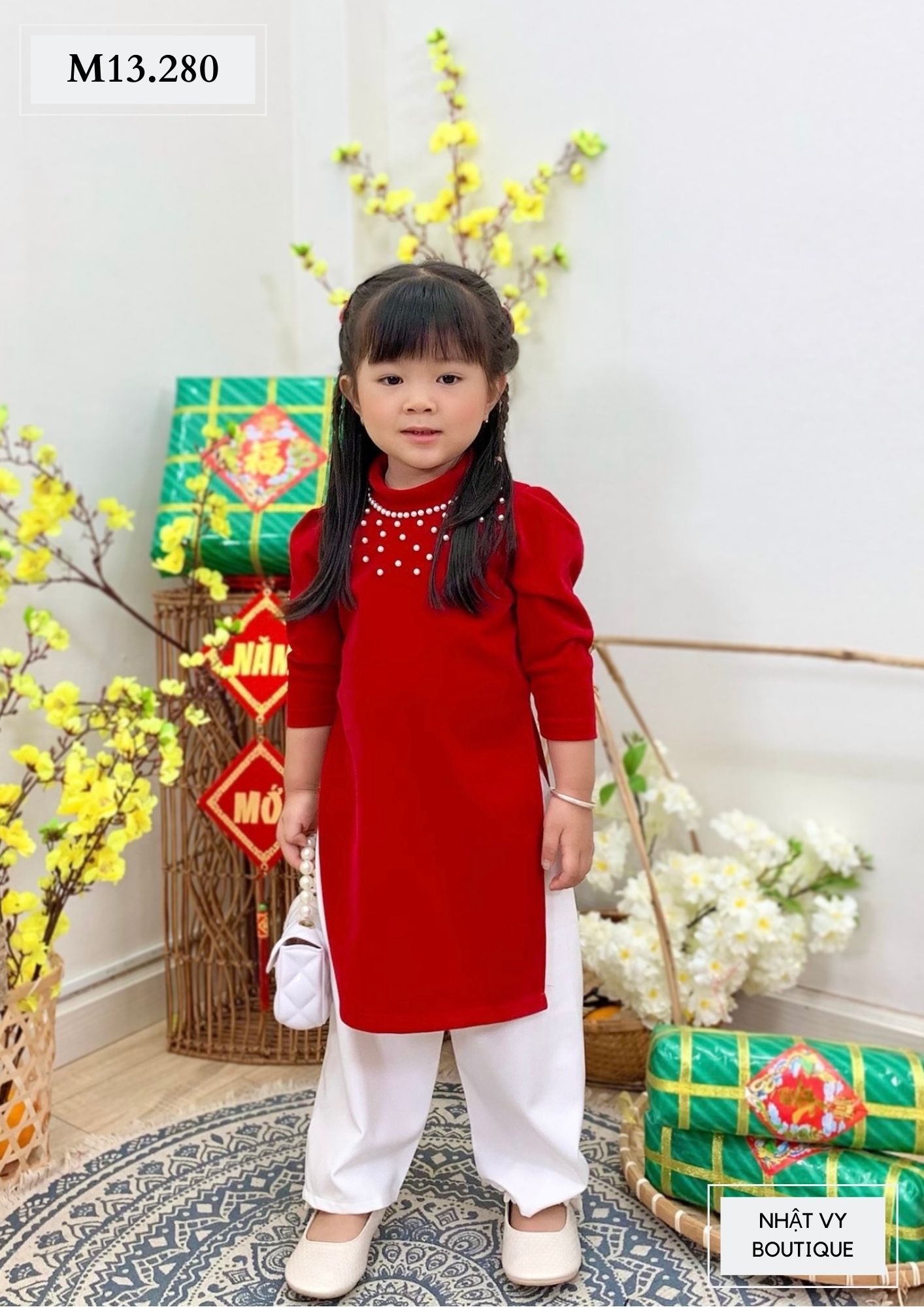 ÁO DÀI BÉ GÁI ĐÍNH NGỌC M13