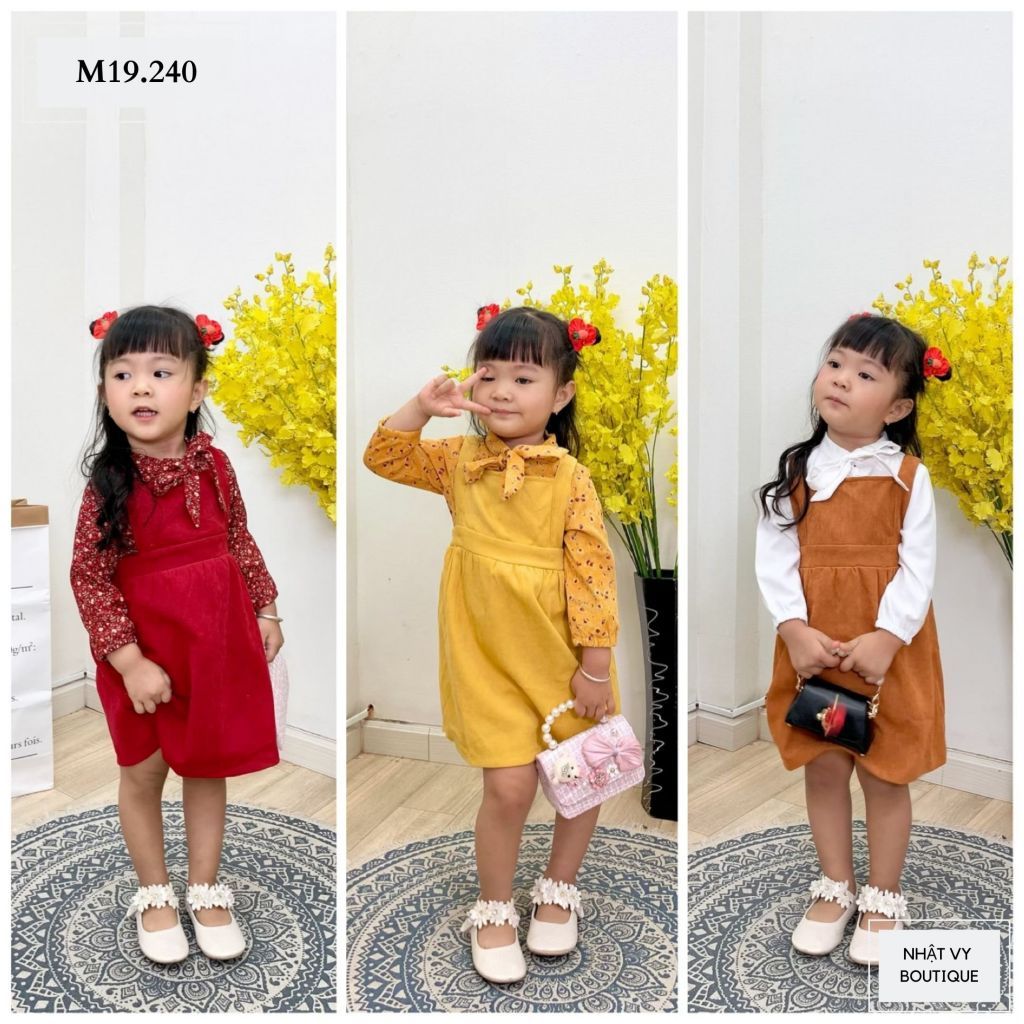 Set yếm bé tay dài nút giả - M19