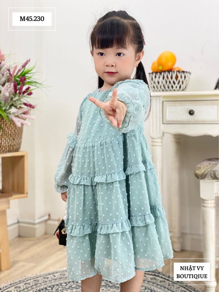 Đầm suông tay dài cho bé voan hột - M45