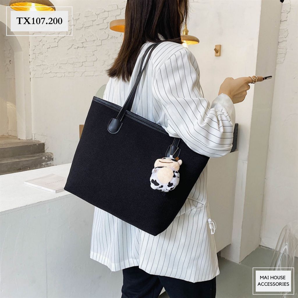 TÚI TRƠN FORM TO + MÓC KHOÁ BÒ SỮA - TX107