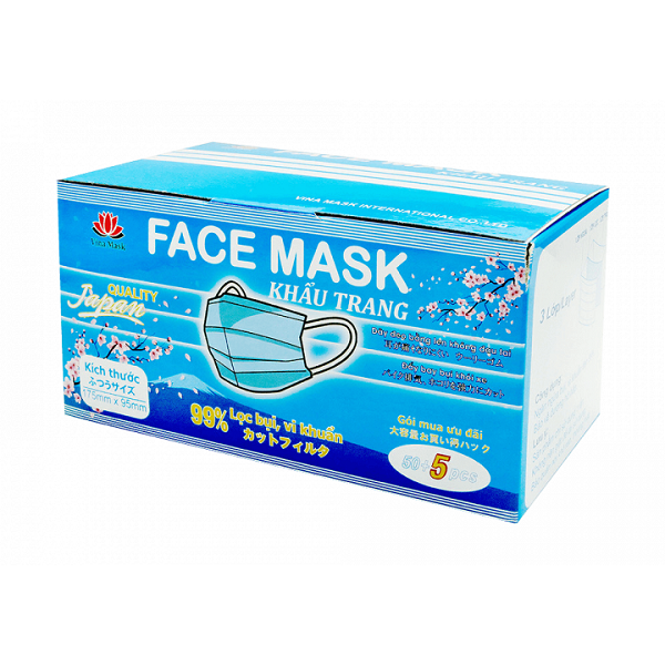 Khẩu Trang Màu Xanh Vina Mask Hộp 55 Cái