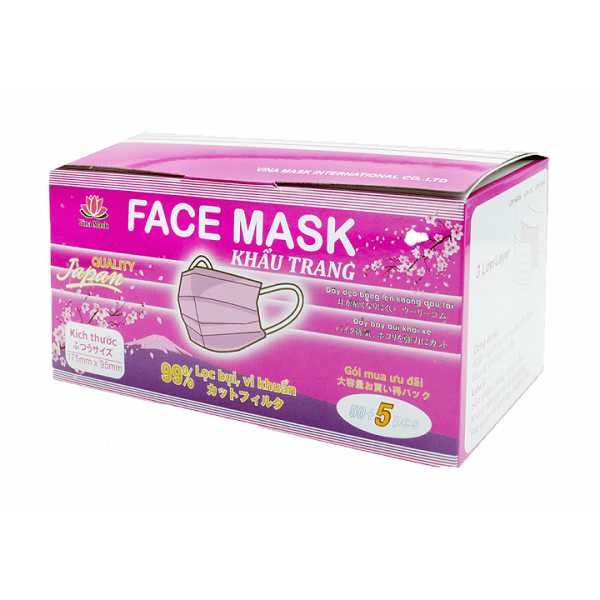 Khẩu Trang Màu Hồng Vina Mask Hộp 55 Cái
