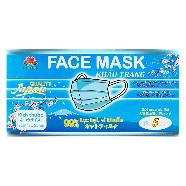 Khẩu Trang Màu Xanh Vina Mask Hộp 55 Cái