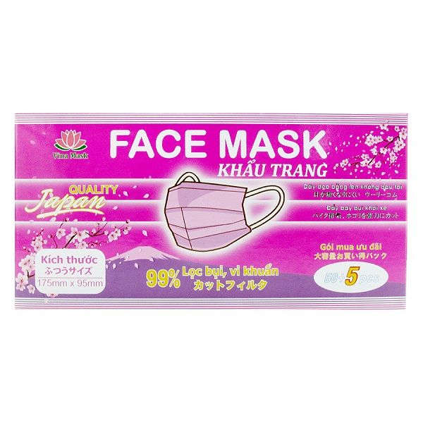 Khẩu Trang Màu Hồng Vina Mask Hộp 55 Cái