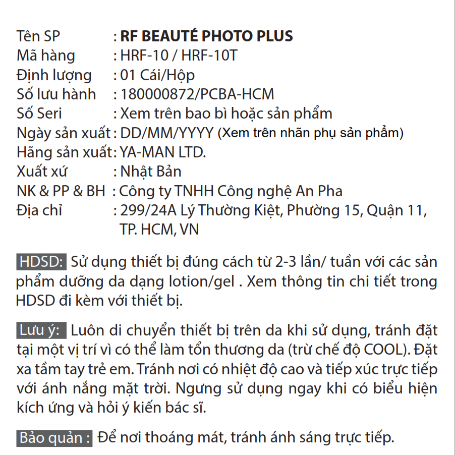  Photo PLUS HRF-10T - Máy Làm Đẹp Da 5 Chức Năng 