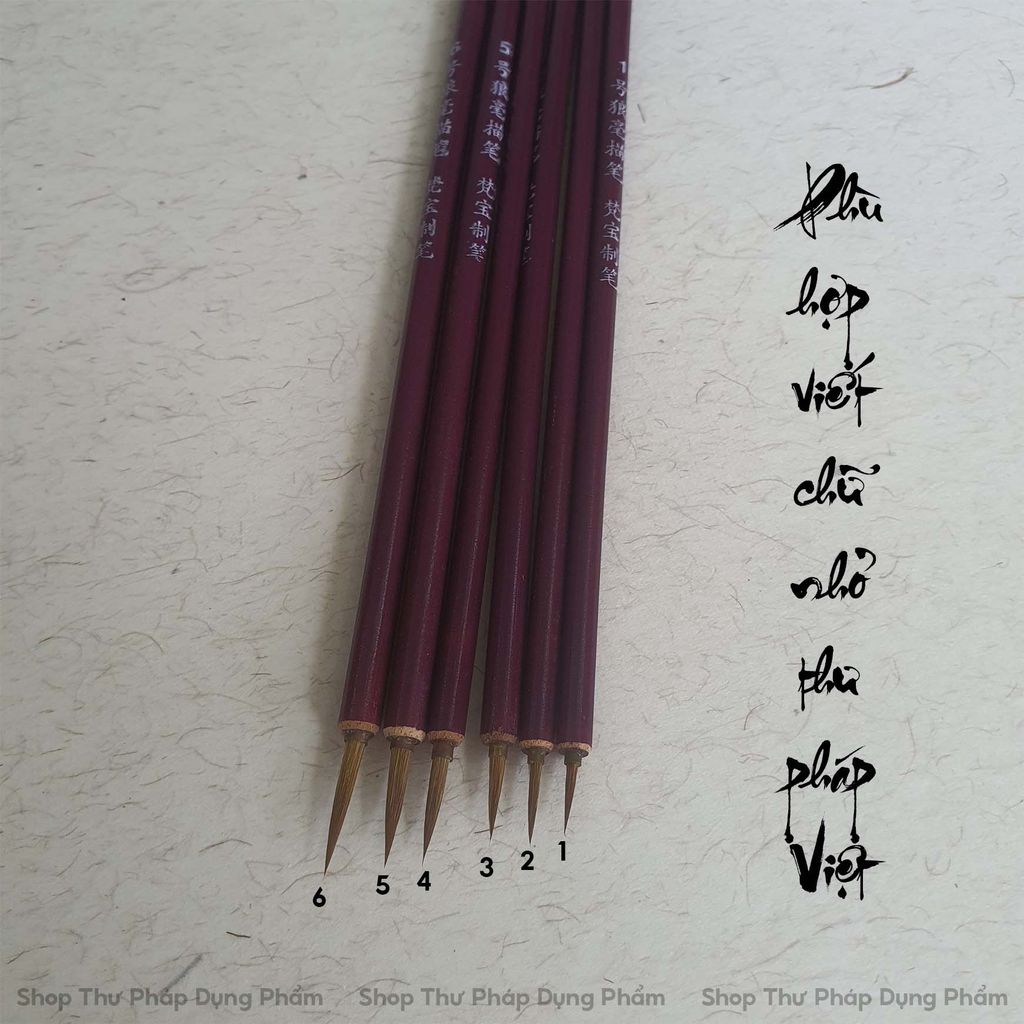 Bút lông viết chữ đi nét nhỏ thư pháp Việt 6 cỡ cán nâu