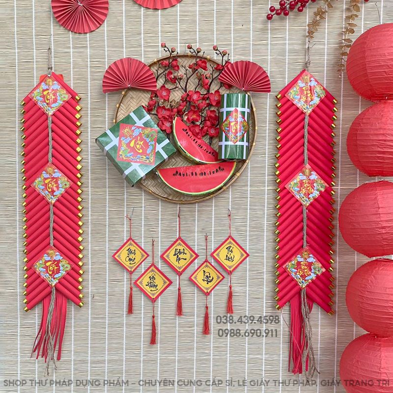 Dây pháo mô hình trang trí tết handmade, trang trí nhà cửa không gian truyền thống