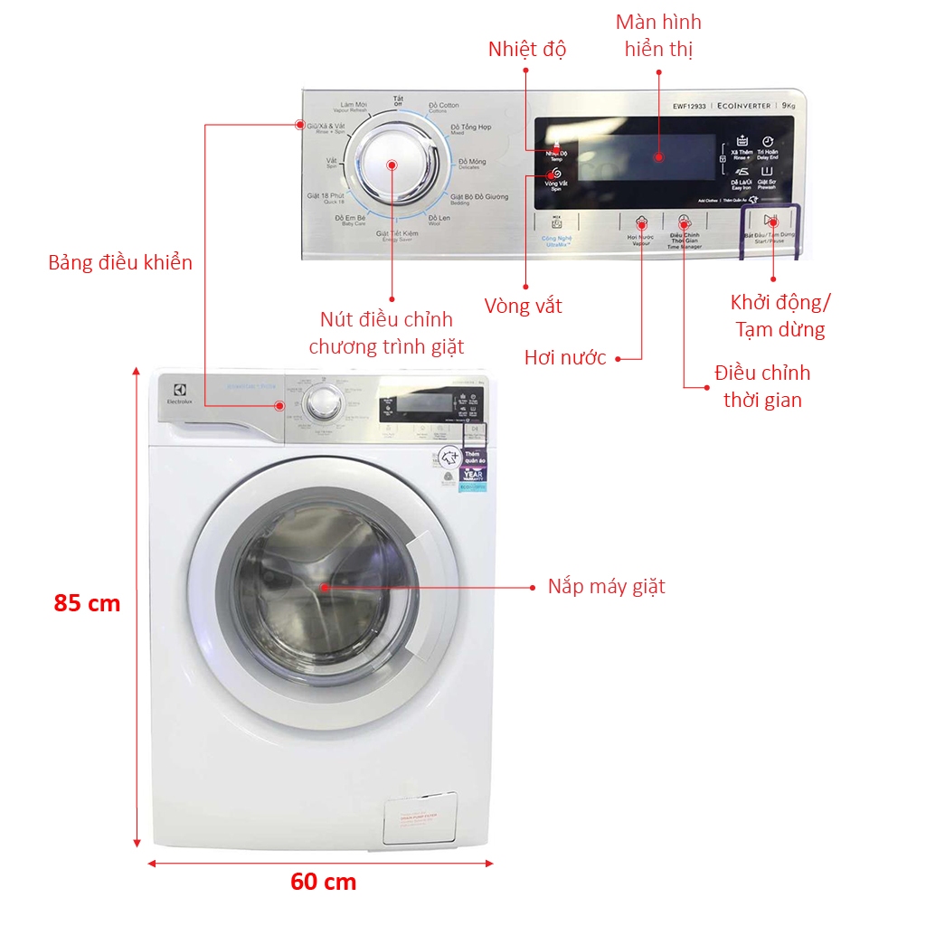 MÁY GIẶT ELECTROLUX 9 KG EWF12933