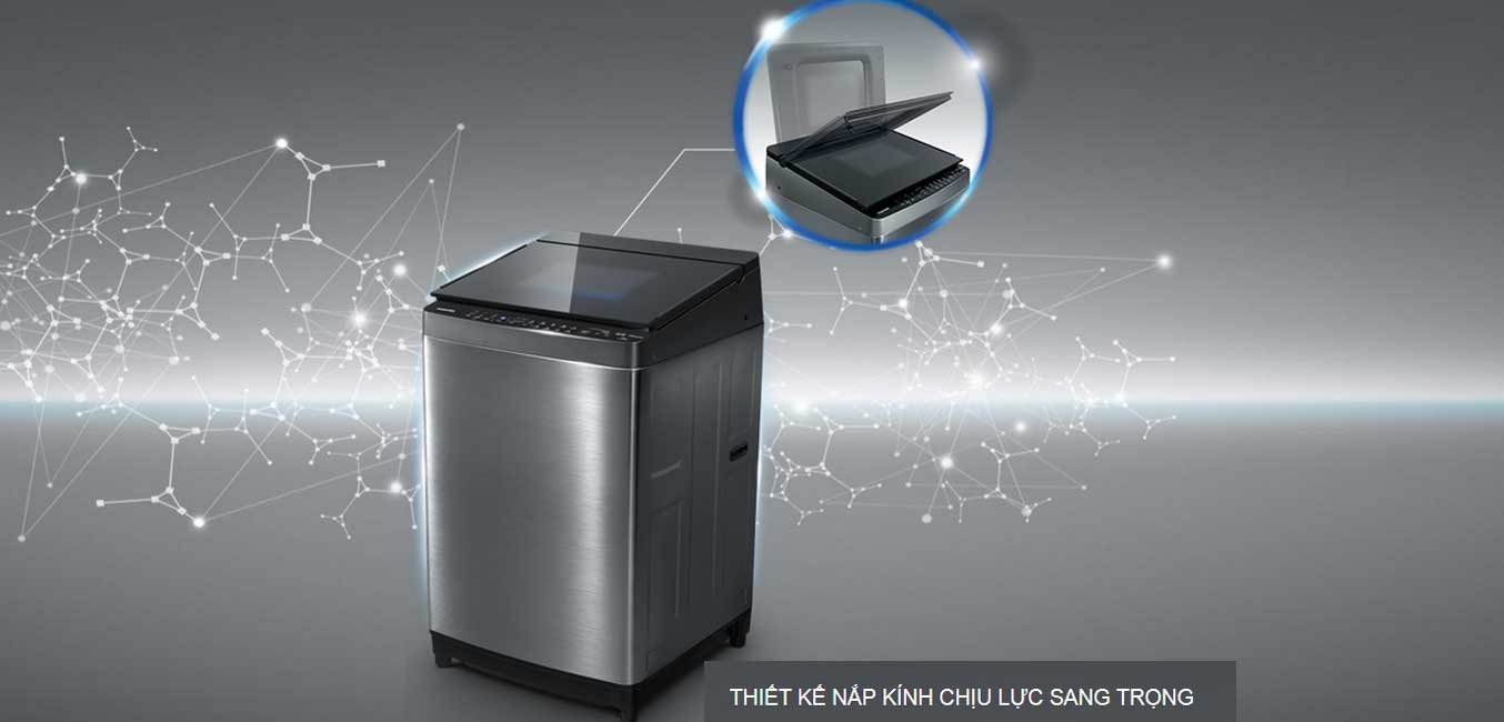 Máy giặt Toshiba AW-DG1600WV (SK) thiết kế hiện đại với nắp máy bằng kính cường lực