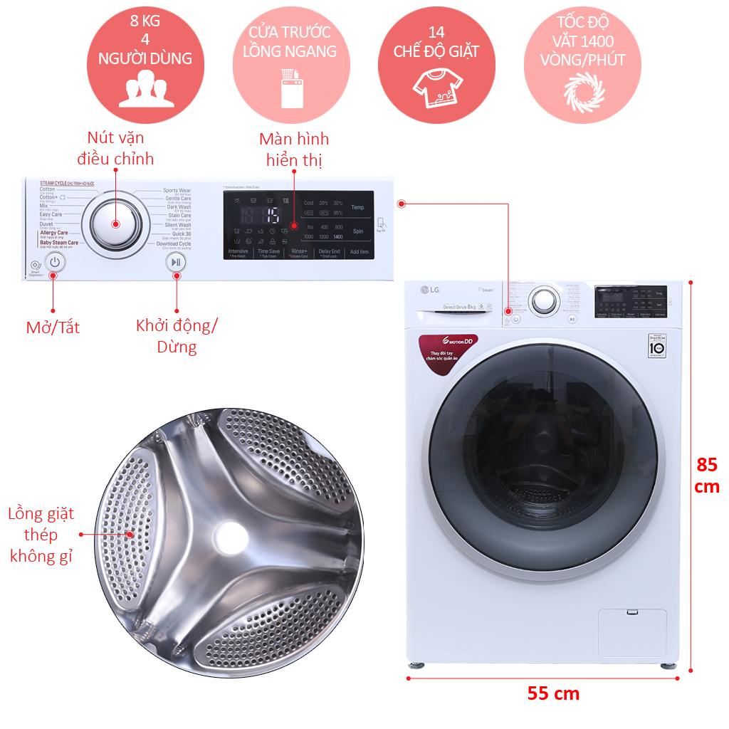 MÁY GIẶT LG 8KG FC1408S4W1