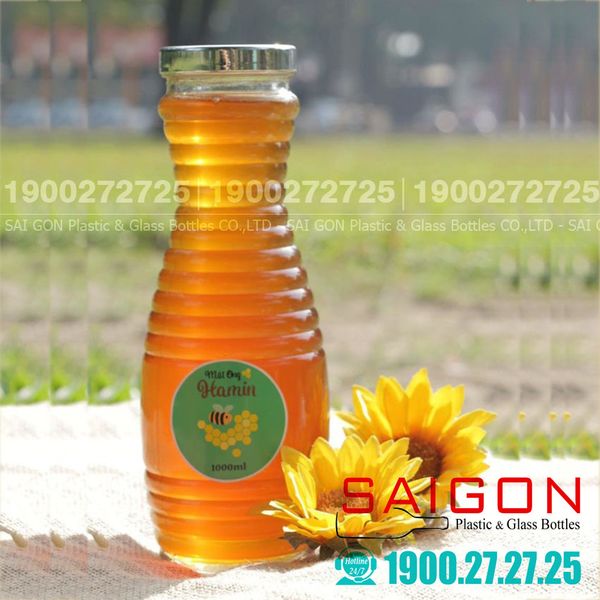 Hũ Thủy Tinh Cao Hình Ong 1000ml | Nắp Nhựa Xi Bạc , Thủy Tinh Cao Cấp