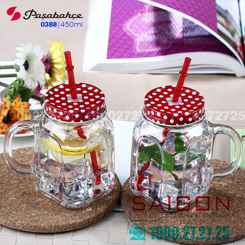 Ly Thủy Tinh Pasabahce Có Quai Home Made 450ml (Tặng kèm Nắp) | Pasabahce 80388 , Nhập Khẩu Thổ Nhĩ Kỳ