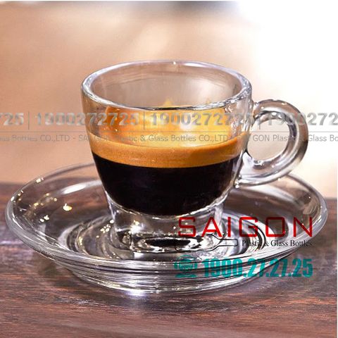 Bộ Tách Thủy Tinh Ocean Caffe  Espresso 70ml ( Đĩa + Tách ) | Ocean ( P02442 + P02472 ) , Thủy Tinh Nhập khẩu Thái Lan