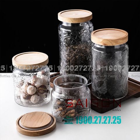 Hũ Thủy Tinh Delisoga Vintage Wooden Lid Jar Glass Nắp Gỗ | HMFG26 ,Tùy Chọn Dung Tích và Họa Tiết