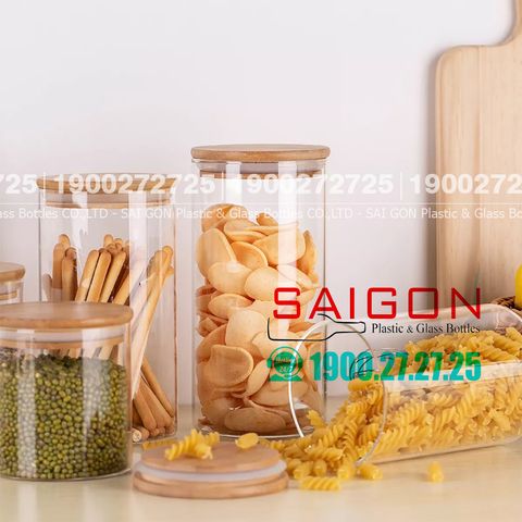 Hũ Thủy Tinh Tròn Delisoga Borosilicate Storage Glass Nắp Gỗ 1400ml | GPG10-1400 ,Thủy Tinh Cao Cấp