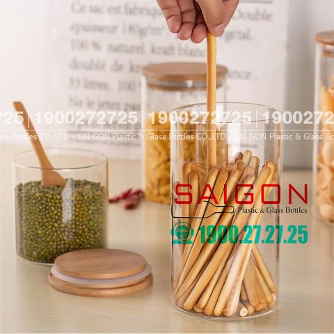 Hũ Thủy Tinh Tròn Delisoga Borosilicate Storage Glass Nắp Gỗ 1750ml | GPG10-1750 ,Thủy Tinh Cao Cấp