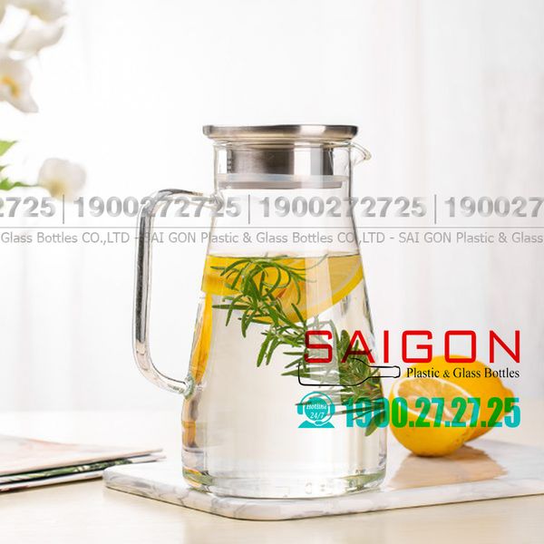 Bình Thủy Tinh Chịu Nhiệt Delisoga Borosilicate Glass Pitcher 1400ml Nắp Inox | DELI GPH24 , Thủy Tinh Cao Cấp