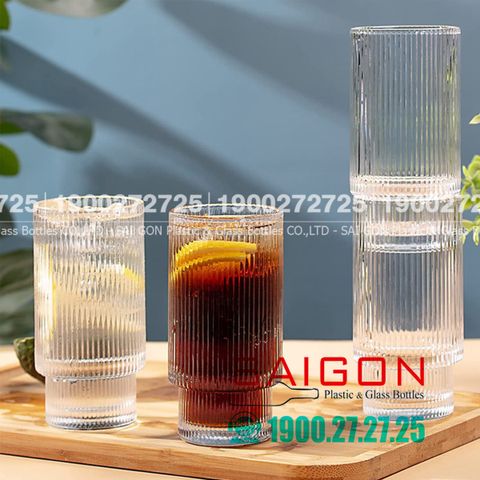 Ly Thủy Tinh Sọc 02 Tầng INS Stripes Empilable Tumber Glass 430ml | INS.214T , Thủy Tinh Cao Cấp