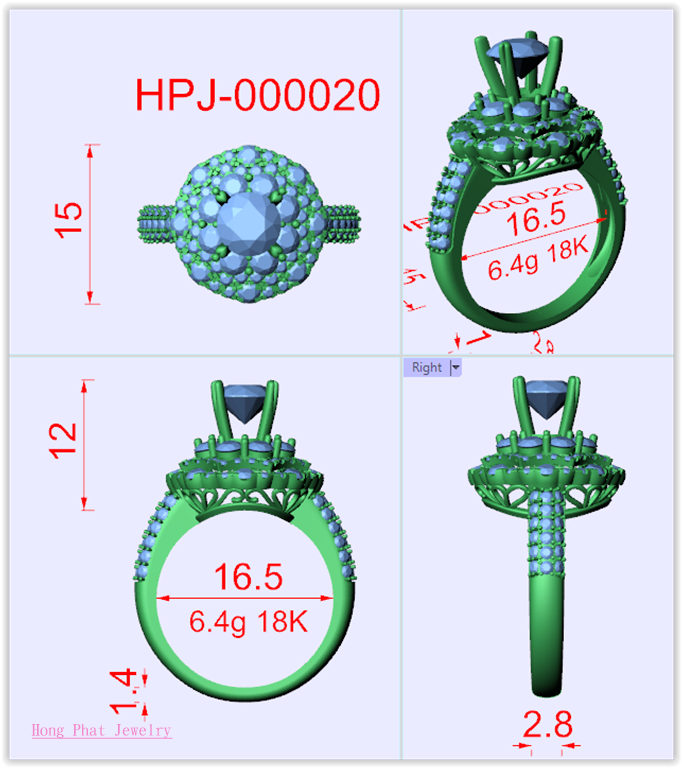 Mẫu 3D Nhẫn Nữ HPJ-RW12-000020