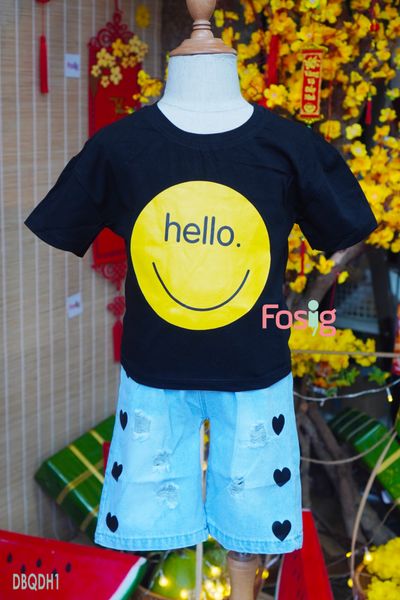  [10-13kg] Set Đồ Bộ Bé Trai - Đen Hello 