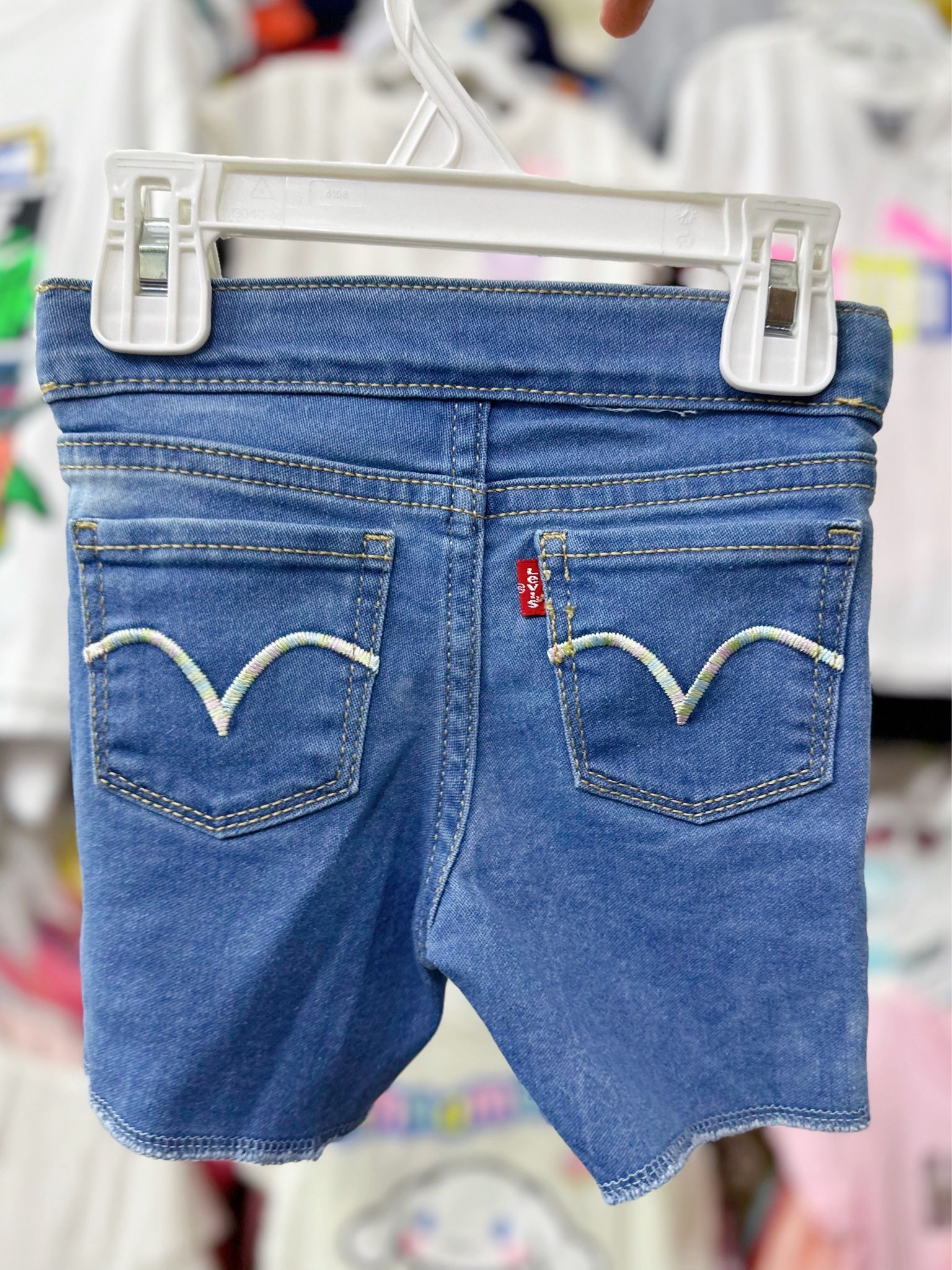 7-20kg 12M-6Y Quần short jaens L.v bé gái tăng đơ ẩn, lưng trơn- Xanh thêu màu QS02