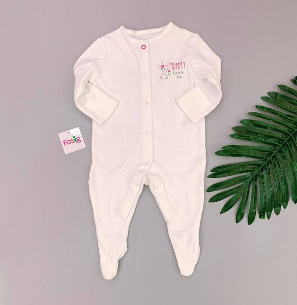  [3-6m] Sleepsuit Gài Nút Có Vớ Bé Gái PM - Trắng Thỏ Mummy 