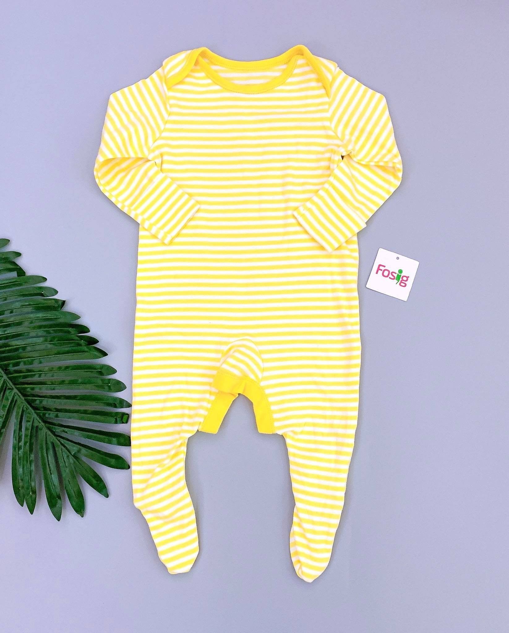  [6m] Sleepsuit Có Vớ Bé Trai Geo - Trắng Sọc Vàng 