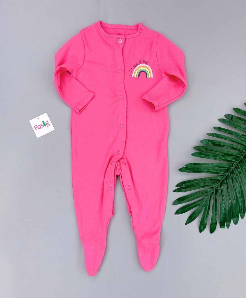  [0-3m] Sleepsuit Gài Nút Có Vớ Bé Gái PM - Hồng Cầu Vồng 