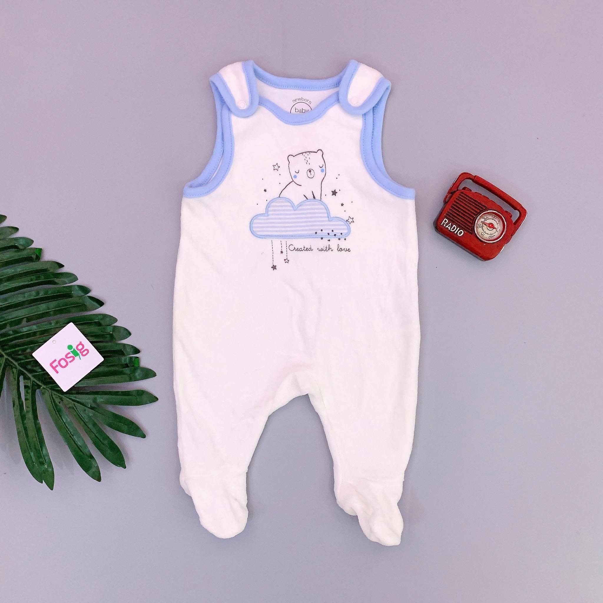  [3-6m] Sleepsuit Nỉ Nhung Bé Trai Baby Club - Trắng Mây 