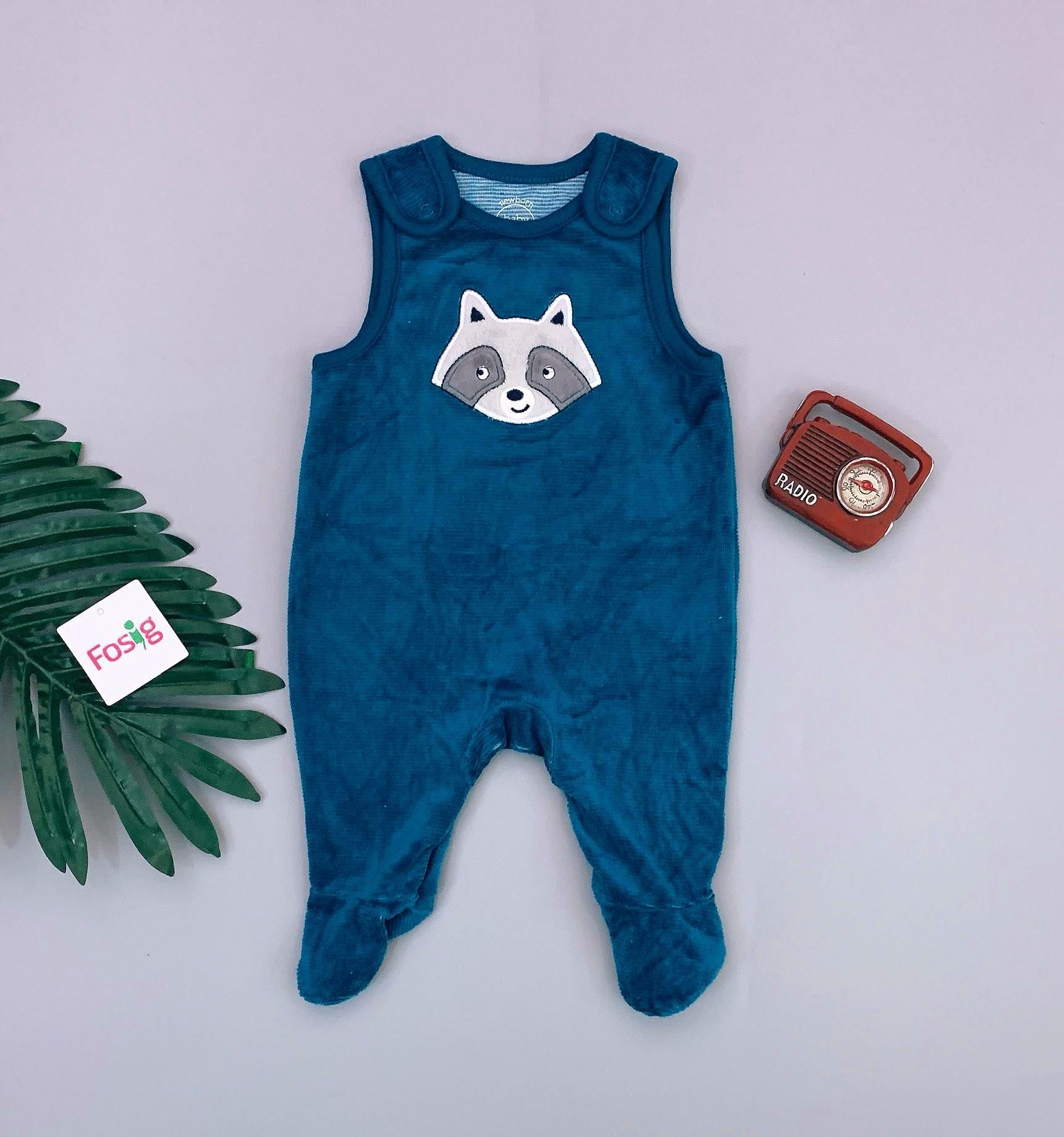  [0-2m] Sleepsuit Nỉ Nhung Bé Trai Baby Club - Xanh Bích Cáo 