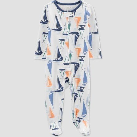  [0-9m] Sleepsuit Khóa Kéo Có Vớ Cter Bé Trai - Trắng Thuyền 