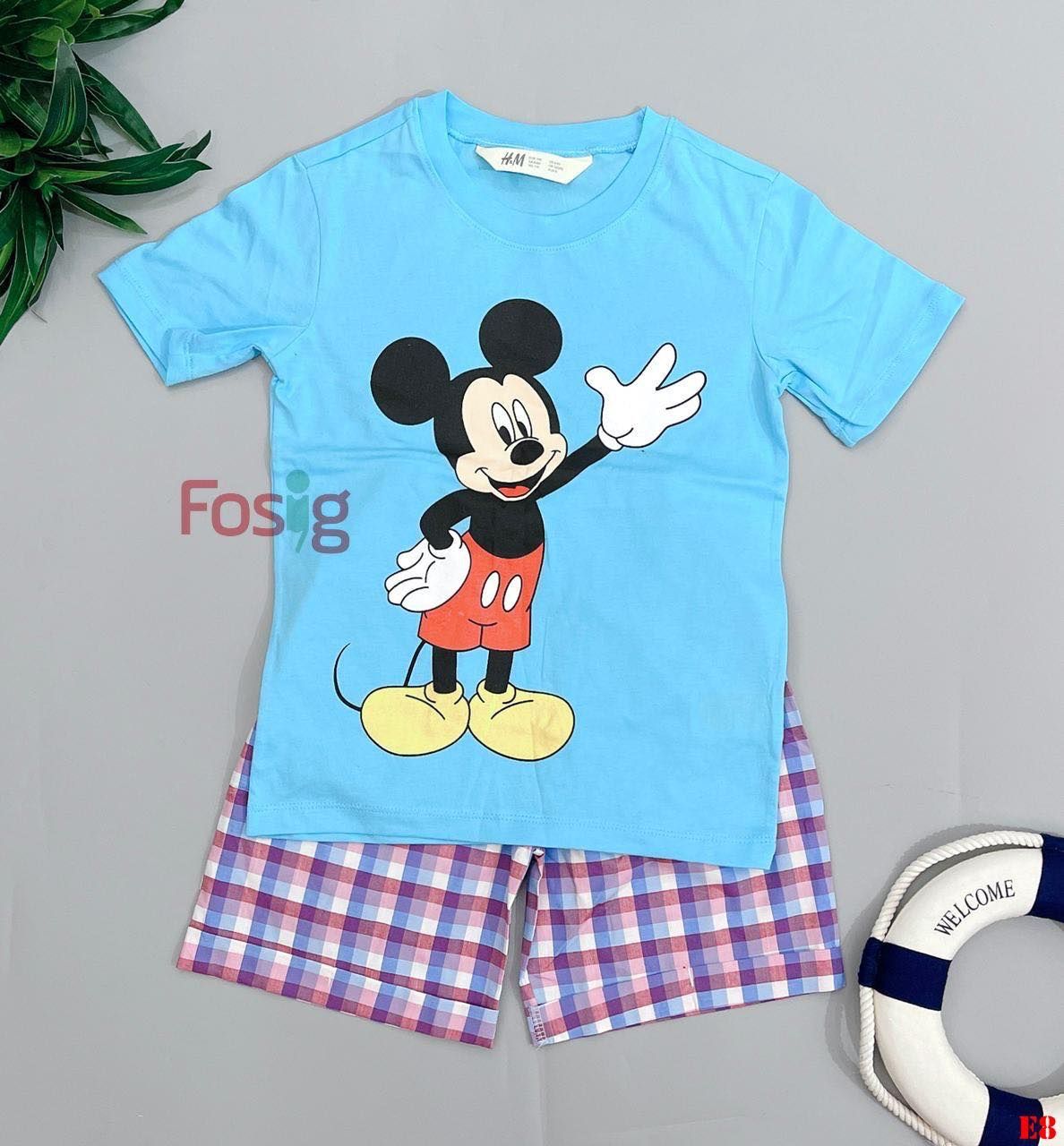  [27-30kg] Set Đồ Bộ Đùi Bé Trai HM CH - Xanh Mickey 