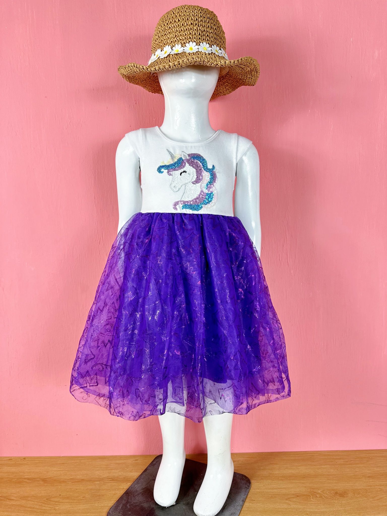 15-16kg; 18-19kg Đầm Cánh Tiên Voan Công Chúa- Tím kỳ lân D05