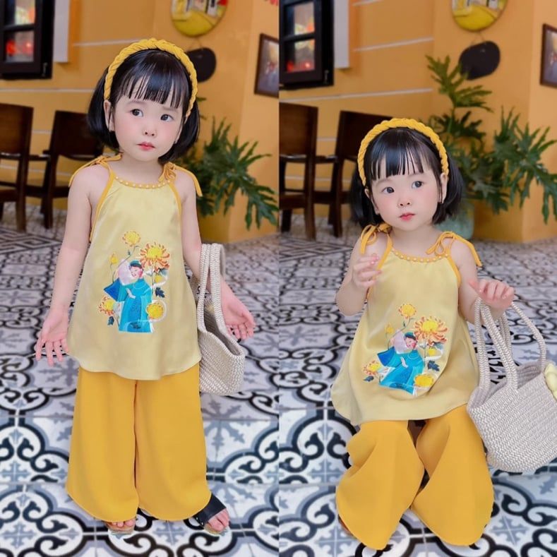 10-22kg Set áo yếm lễ hội cho bé gái- Vàng A104