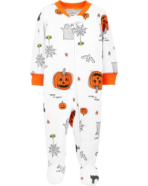  [3-9m] Sleepsuit Khóa Kéo Có Vớ Bé Trai Cter - Trắng Halloween 