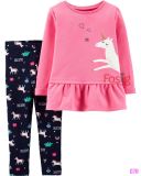  [6-9m] Set Áo Da Cá Quần Legging - Hồng Ngựa 