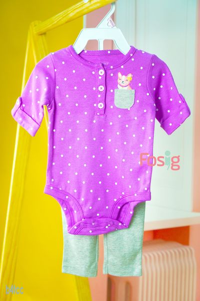  [0-3m] Set Body Kèm Quần Bé Gái Carter - Tím Chấm Cáo 