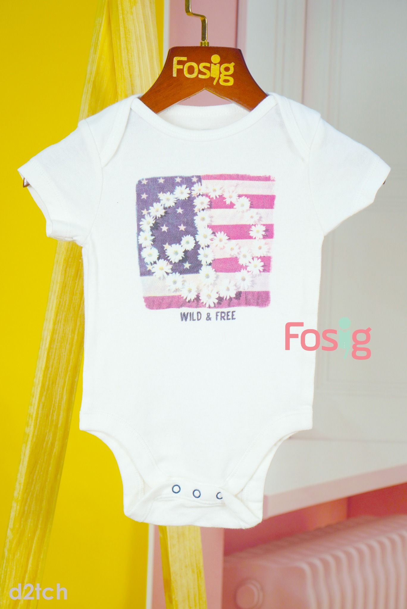  [12-24M] Bodysuit Tay Ngắn Bé Gái ON - Trắng Cờ Hoa 