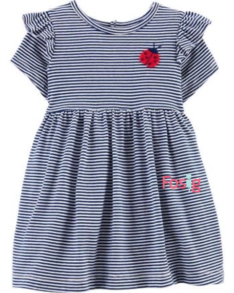  [0-9m] Đầm Thun Cotton Cánh Tiên Bé Gái Cter - Sọc Navy Bọ 