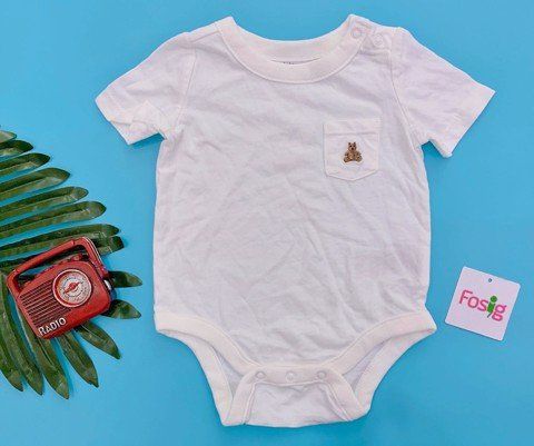  [6-12m] Bodysuit Tay Ngắn Bé Trai GP - Trắng Gấu Nâu 