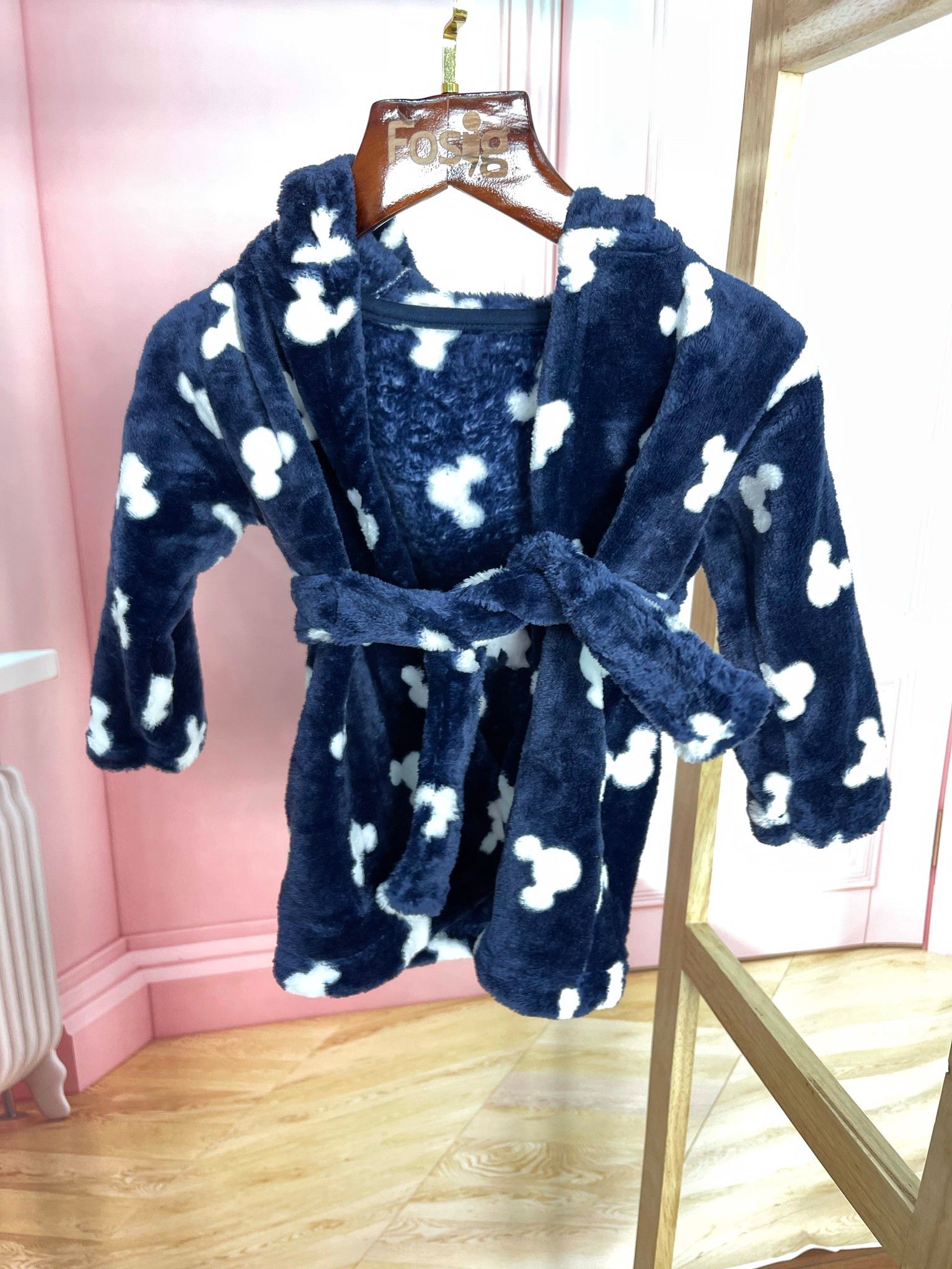  [3-9m]  Áo Choàng Ngủ Lông Mịn Unisex -  Navy Mickey 