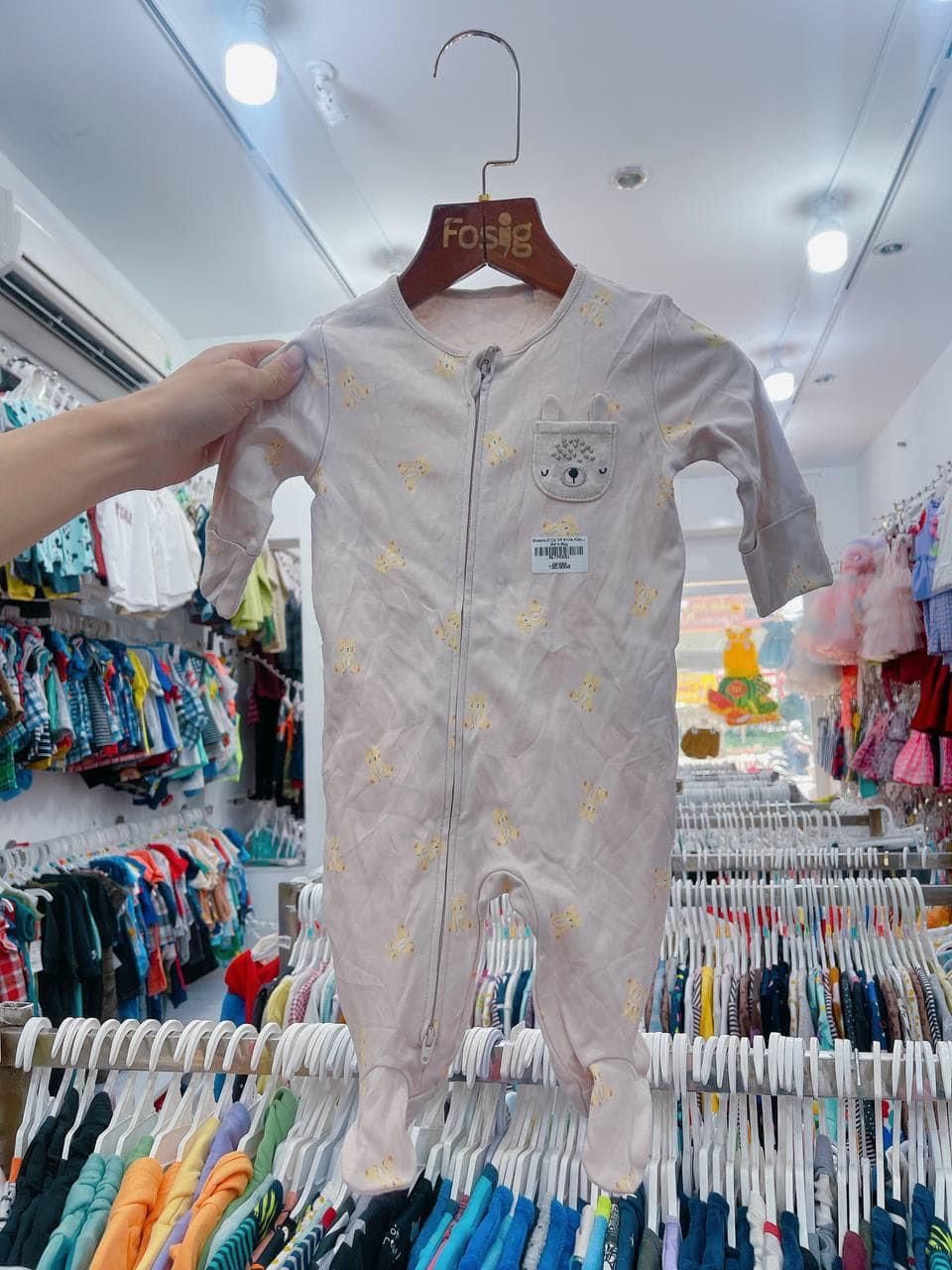  [3-6m] Sleepsuit Có Vớ Khóa Kéo Bé Trai NXT - Kem Xám Gấu 