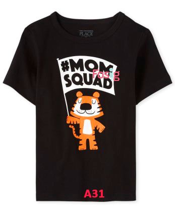  [11-12kg ; 16-17kg] Áo Thun Tay Ngắn Bé Trai PL - Đen Mom Squad 