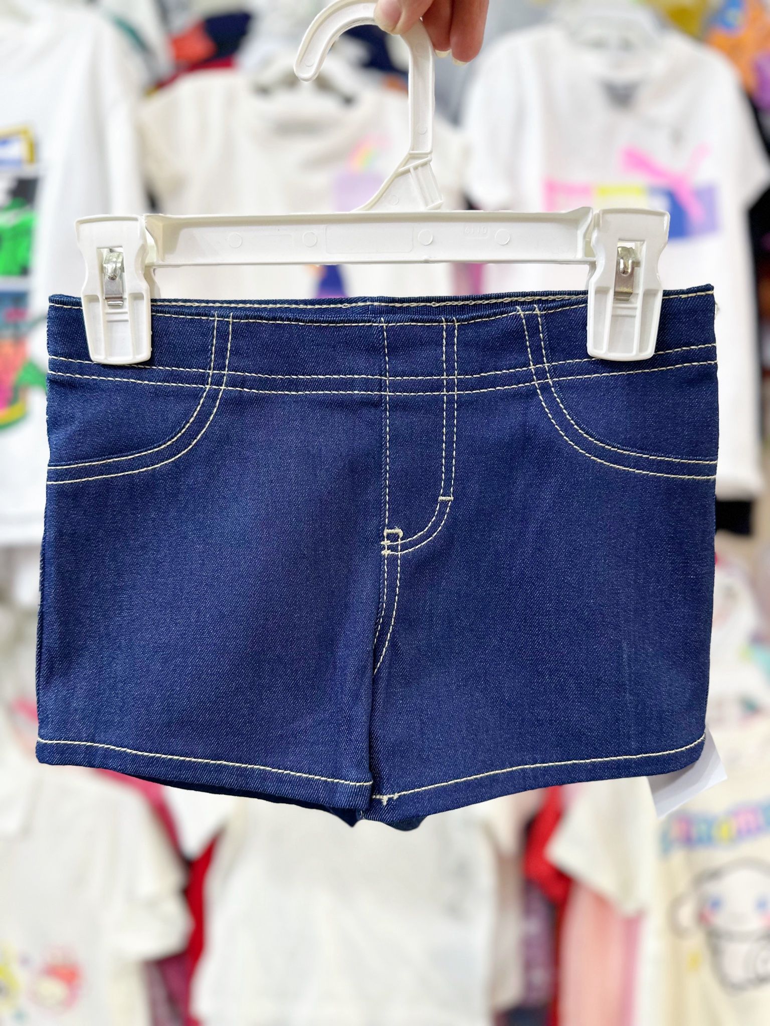 19-23kg 7Y Quần short jaens L.v bé gái tăng đơ ẩn, đai trơn- Navy đai trơn nhạt QS02