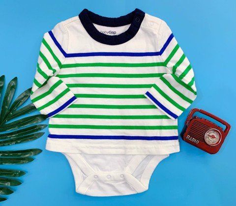  [3-6m] Bodysuit Tay Dài Bé Trai GP - Trắng Sọc Xanh 