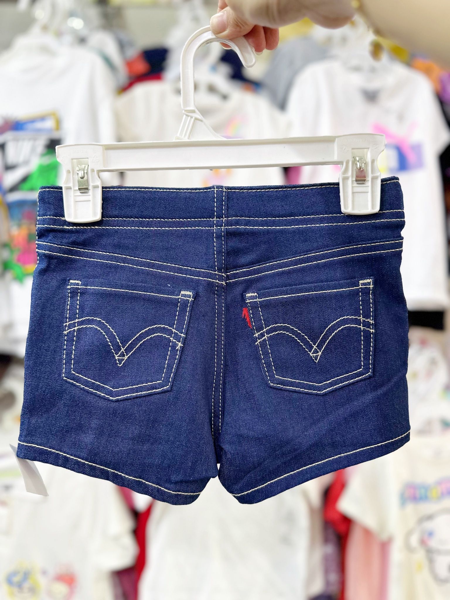 19-23kg 7Y Quần short jaens L.v bé gái tăng đơ ẩn, đai trơn- Navy đai trơn nhạt QS02